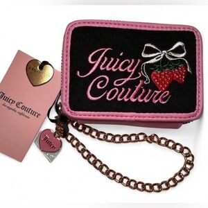 Juicy Couture “Retro Strawberry Square Sip CC ZA Wristlet”, black/pink